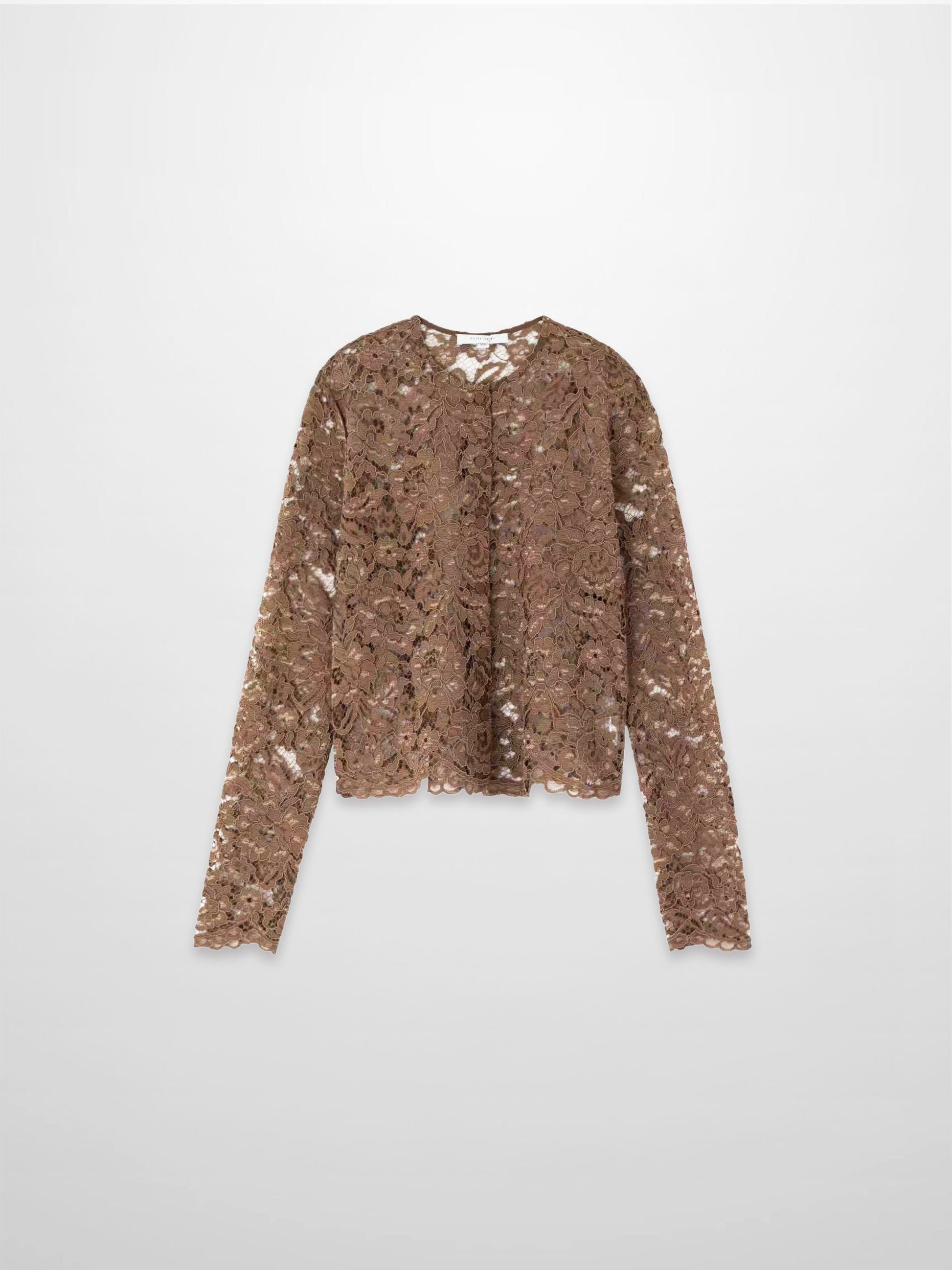 Lace Button Down Cardigan Top-Brown-0
