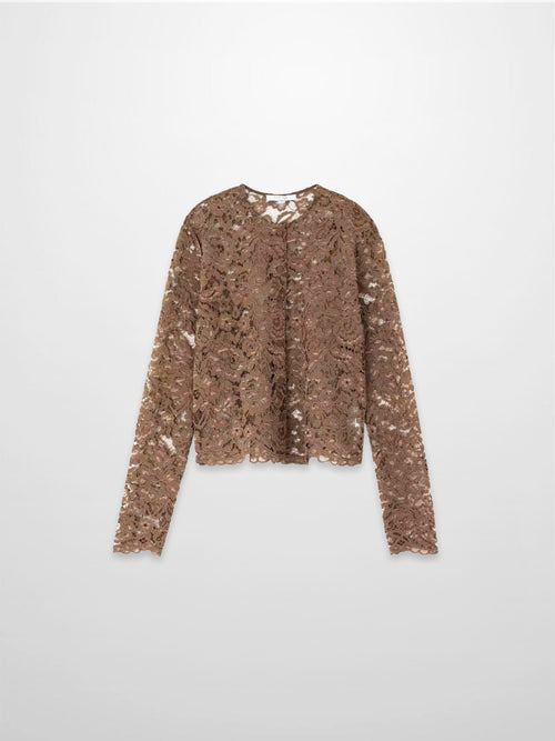 Lace Button Down Cardigan Top-Brown-0