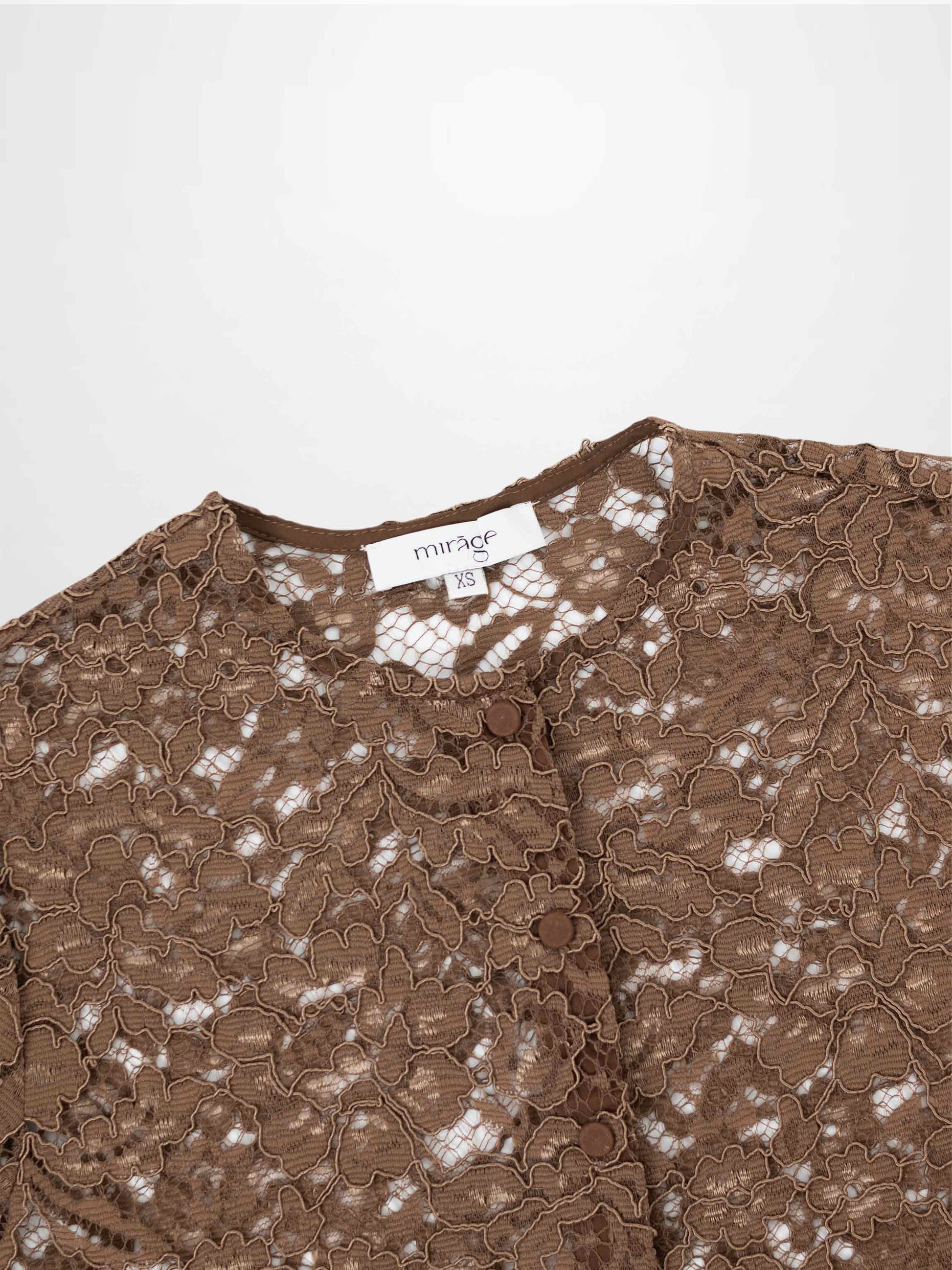 Lace Button Down Cardigan Top-Brown-2