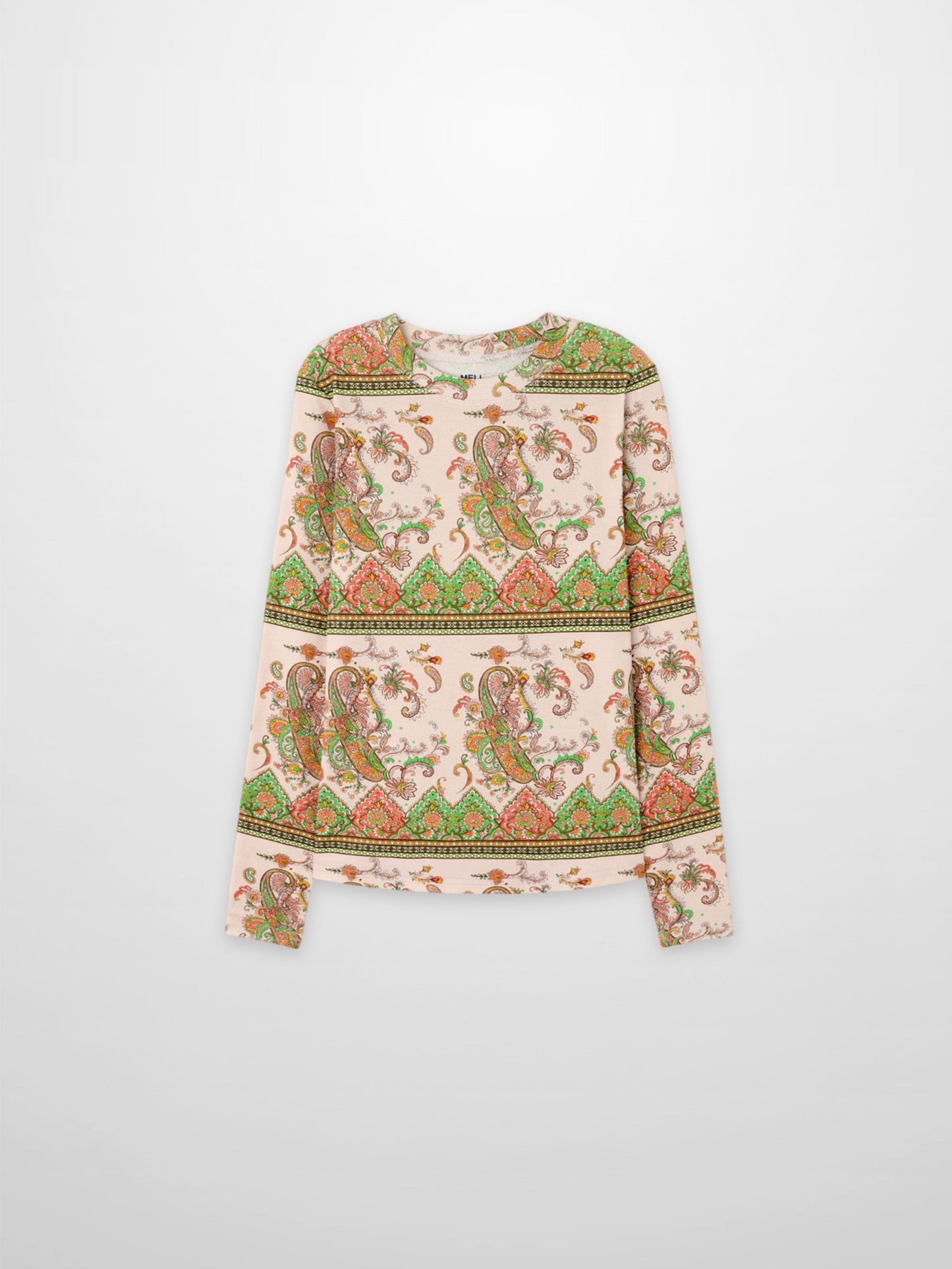 Basic Printed T-shirt-Pink Green Paisley-1