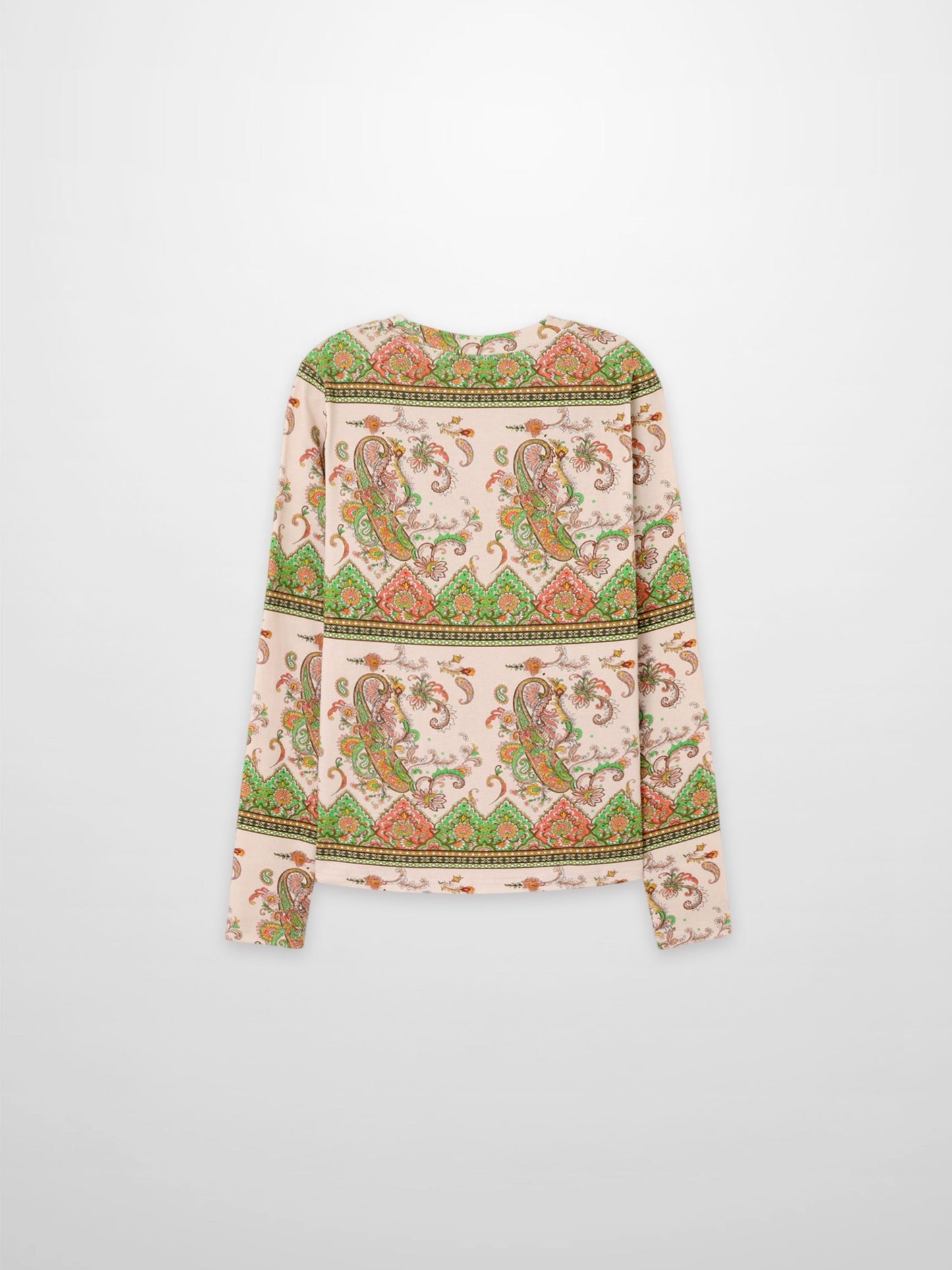 Basic Printed T-shirt-Pink Green Paisley-2