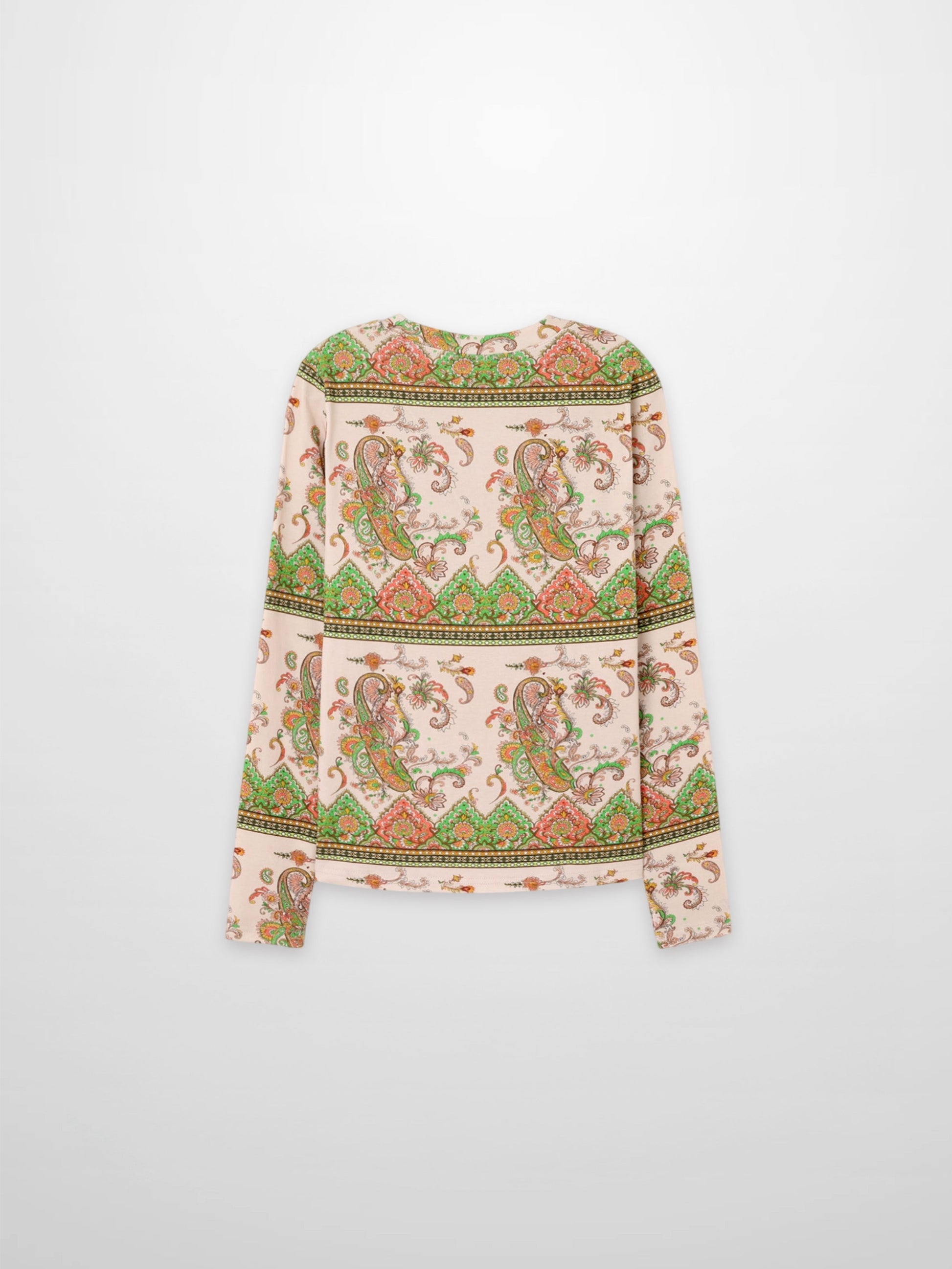 Basic Printed T-shirt-Pink Green Paisley-2