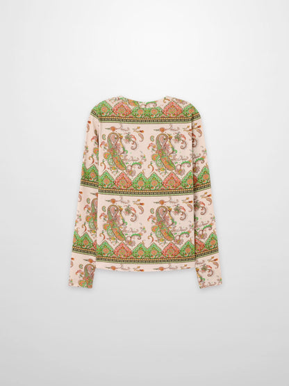 Basic Printed T-shirt-Pink Green Paisley-2