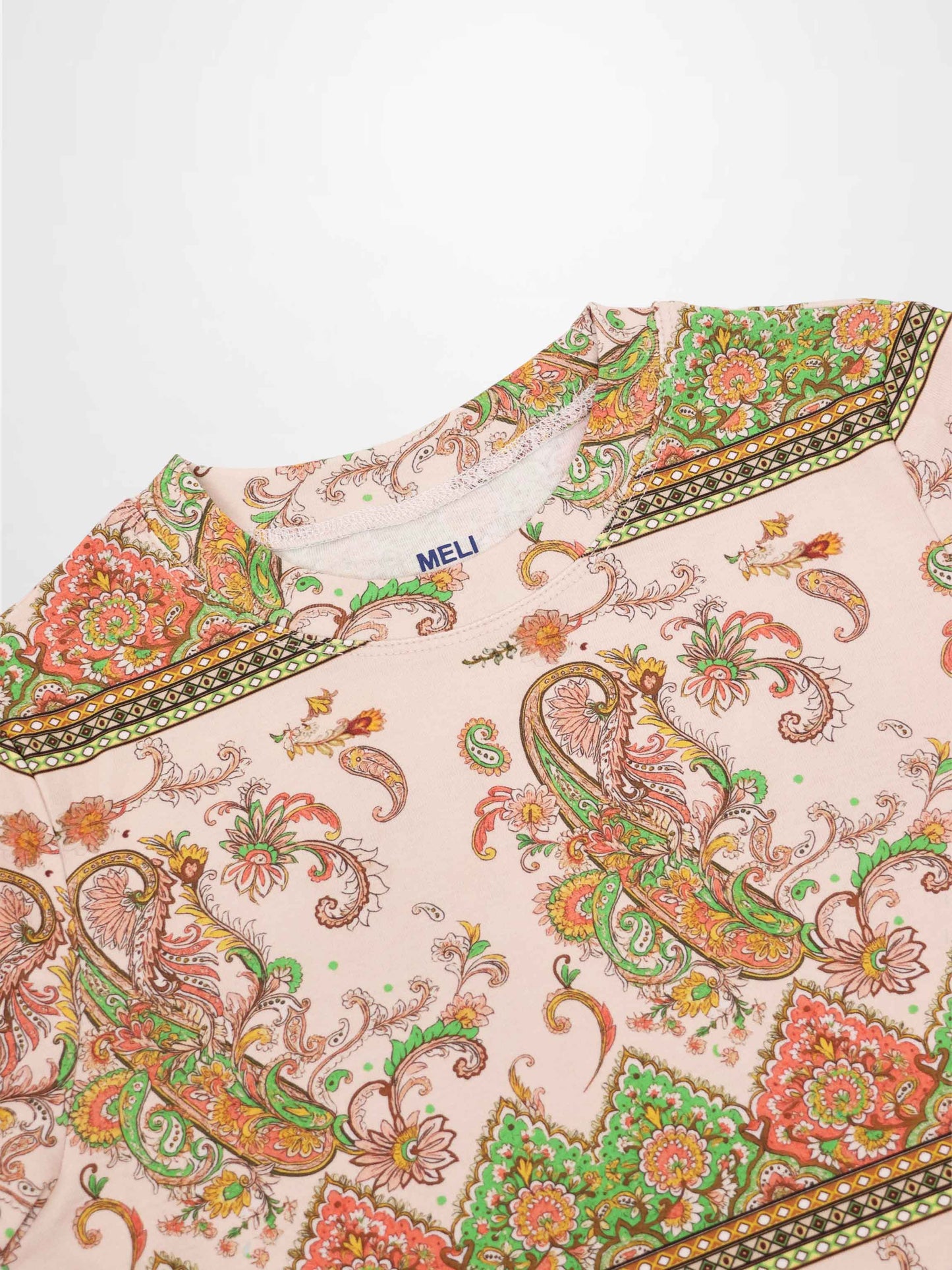Basic Printed T-shirt-Pink Green Paisley-3