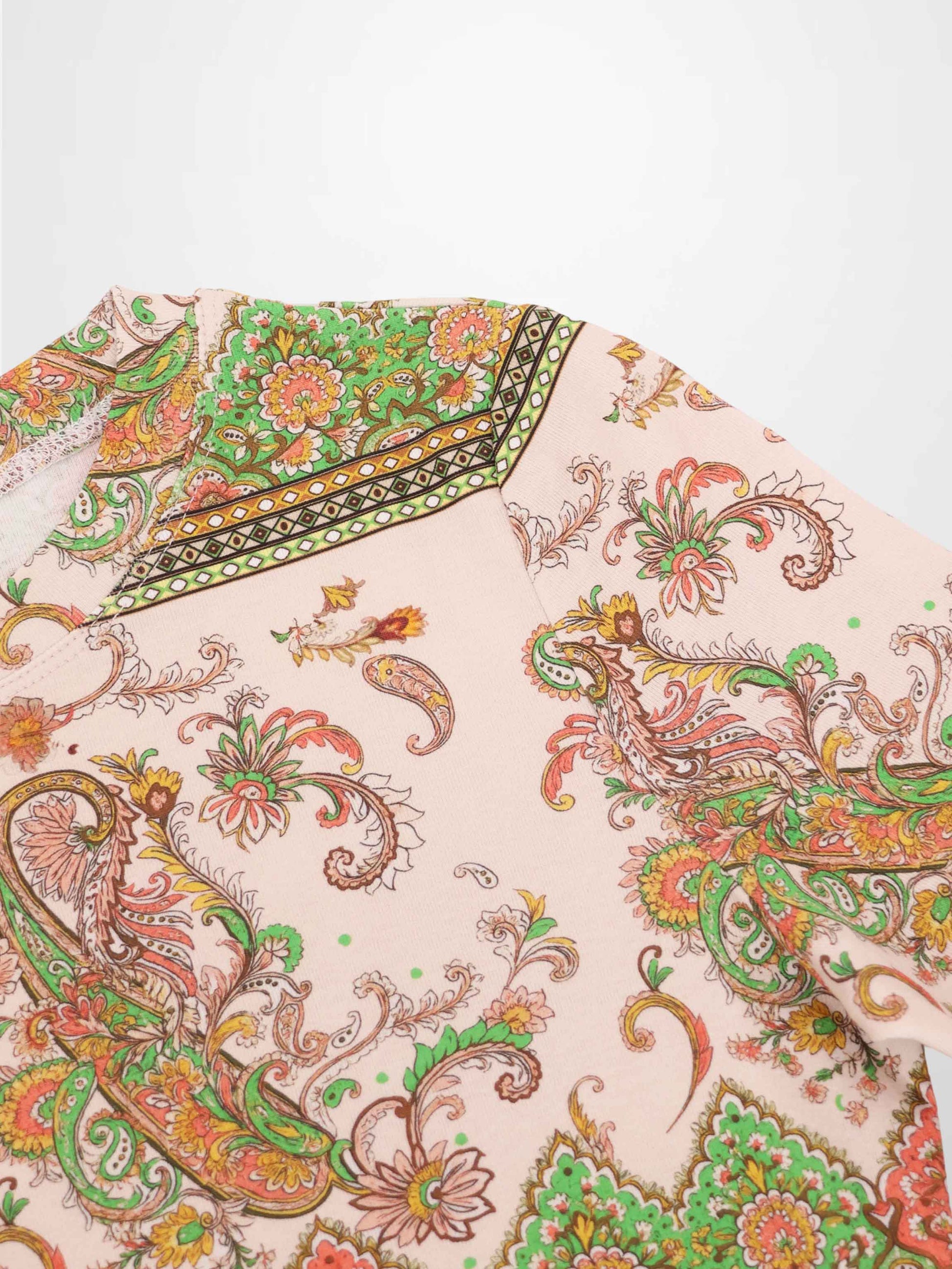 Basic Printed T-shirt-Pink Green Paisley-4