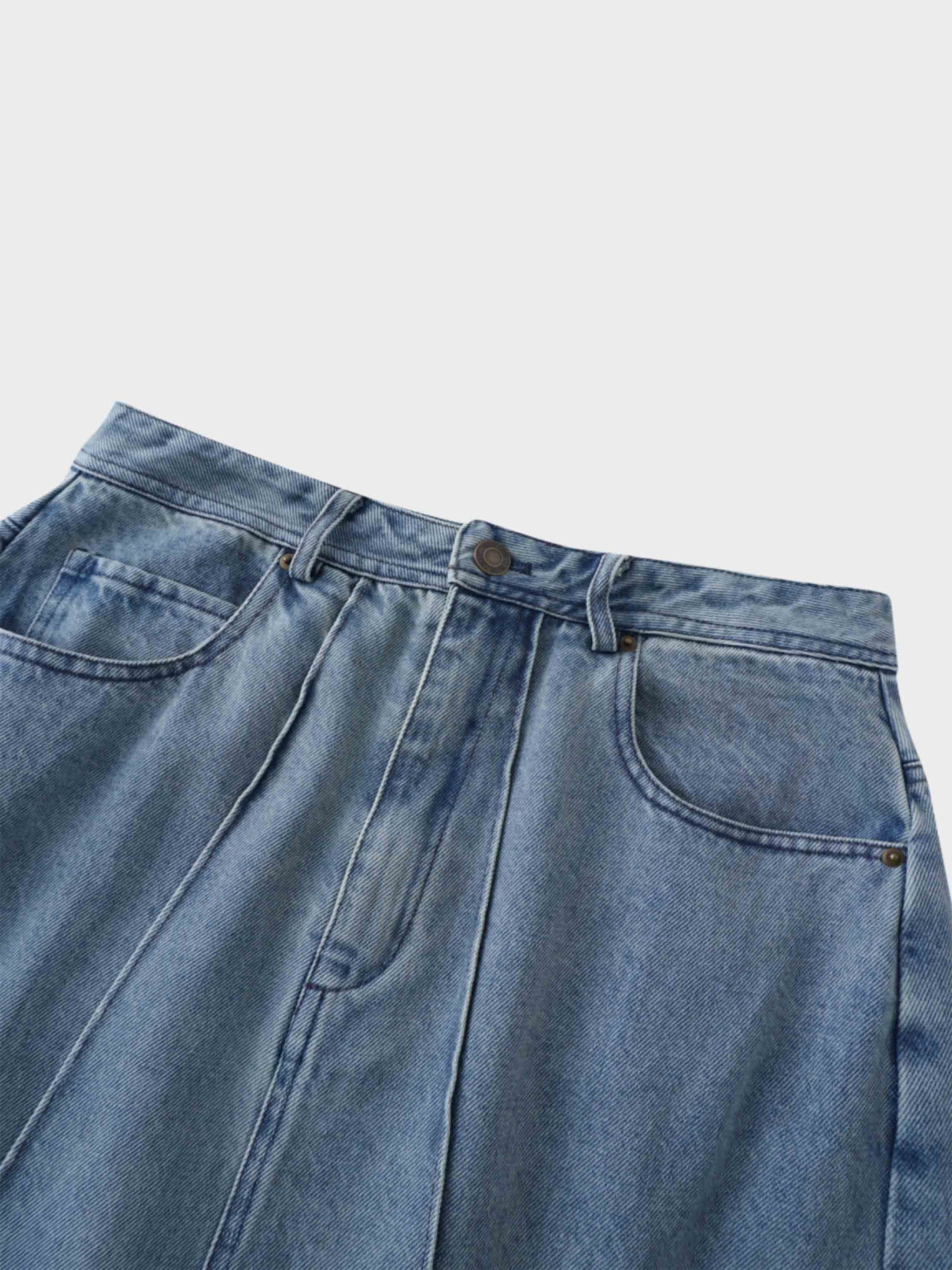 Denim Seamed Skirt-Blue Wash-3
