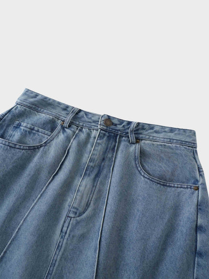 Denim Seamed Skirt-Blue Wash-3