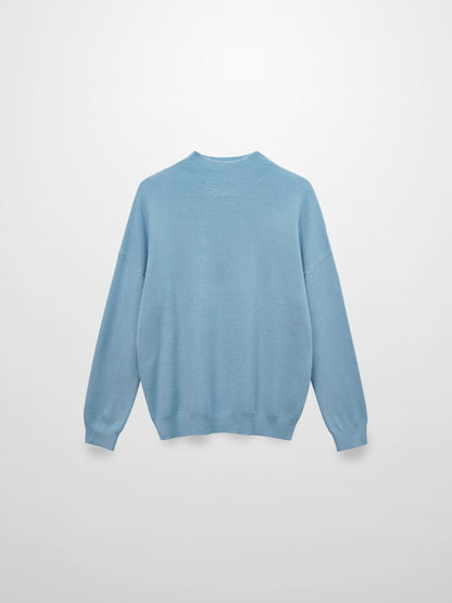 Mock Neck Thin Knit Sweater-Light Blue-0