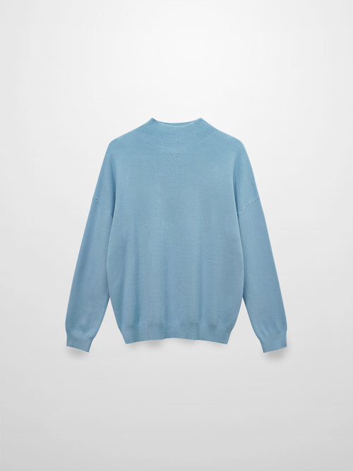 Mock Neck Thin Knit Sweater-Light Blue-0