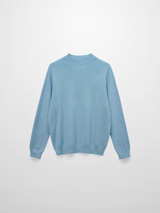 Mock Neck Thin Knit Sweater-Light Blue-0