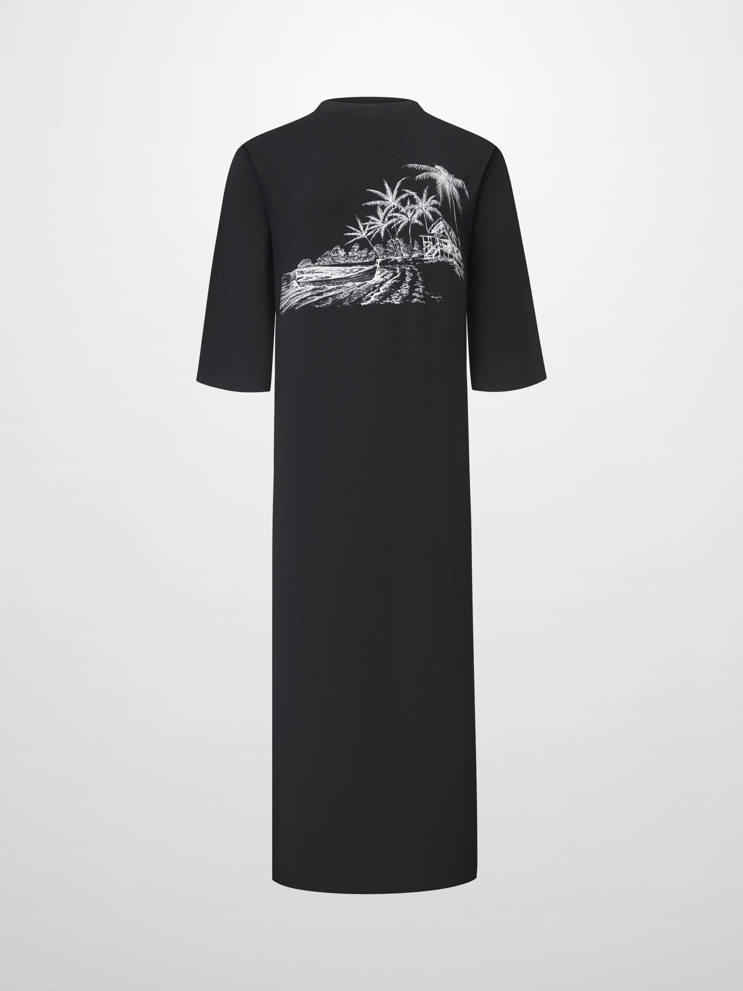 Maxi T-Shirt Dress-Black/White Palm-2