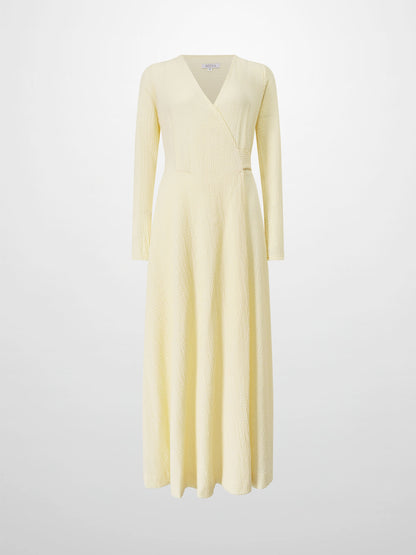 Textured Wrap Maxi Dress-Soft Yellow-2