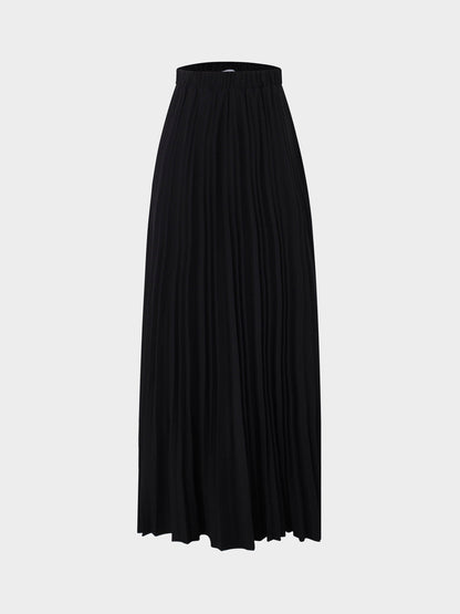 Wool Blend Pleated Skirt-Black-0
