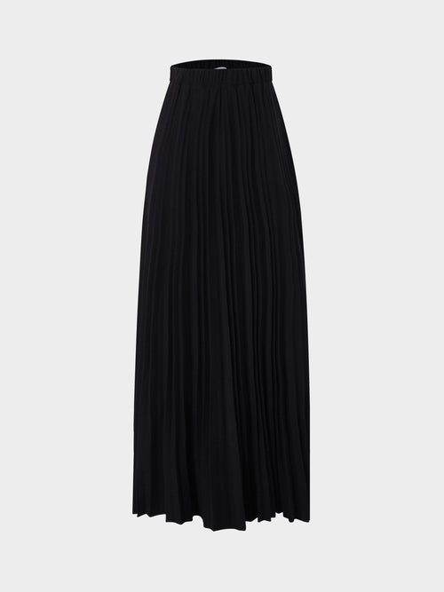 Wool Blend Pleated Skirt-Black-0
