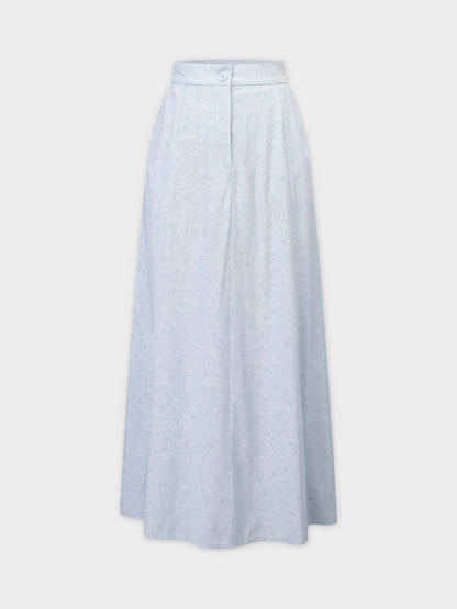 Pattern A-Line Seamed Skirt-Light Blue Paisley-1