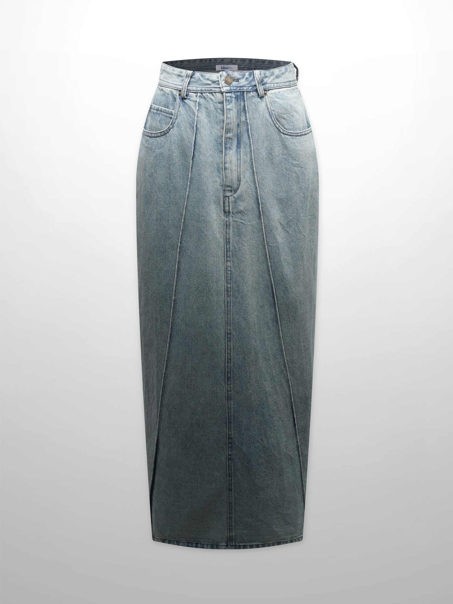 Denim Seamed Skirt-Blue Wash-1