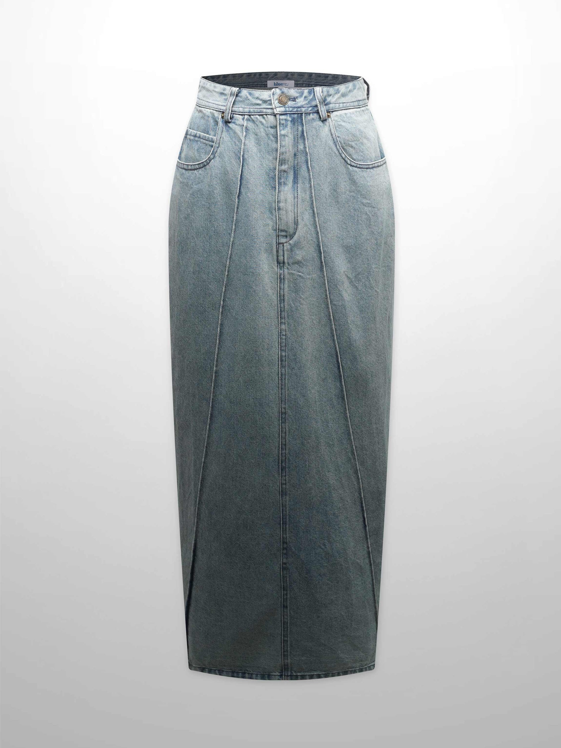 Denim Seamed Skirt-Blue Wash-1