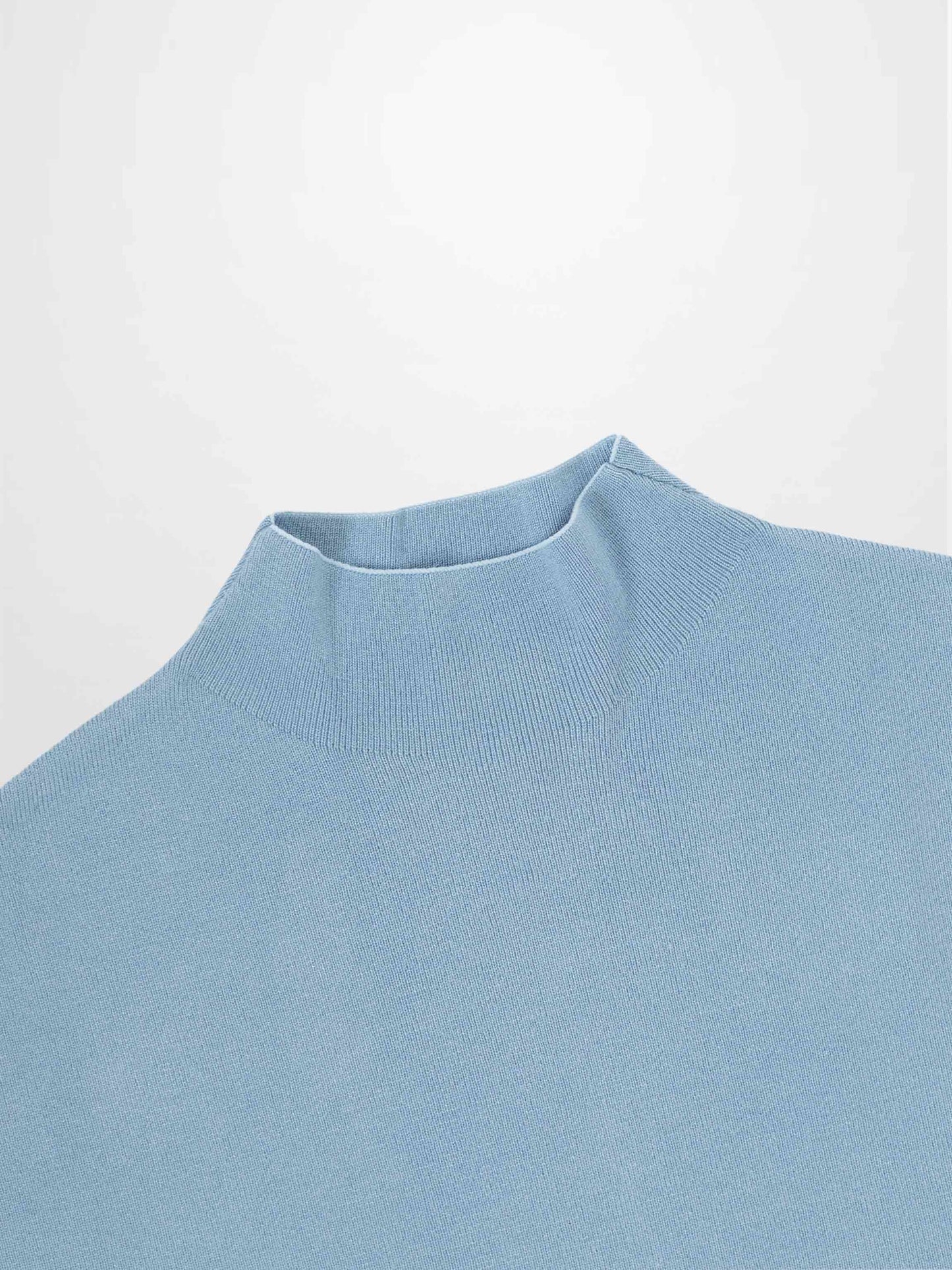 Mock Neck Thin Knit Sweater-Light Blue-2