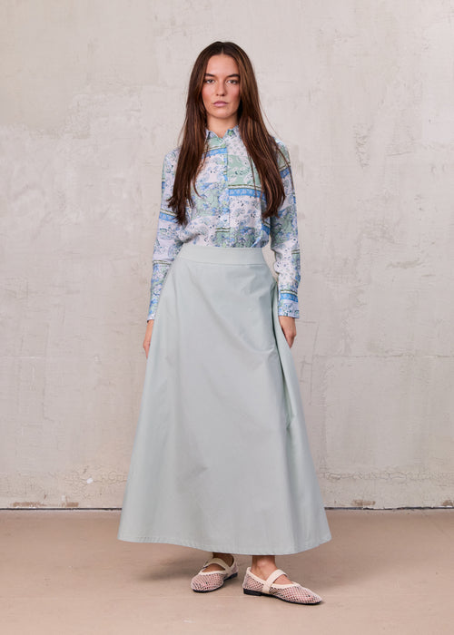 Elastic Back Maxi Cotton Blend Skirt-Dusty Mint-0