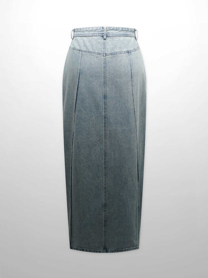 Denim Seamed Skirt-Blue Wash-2