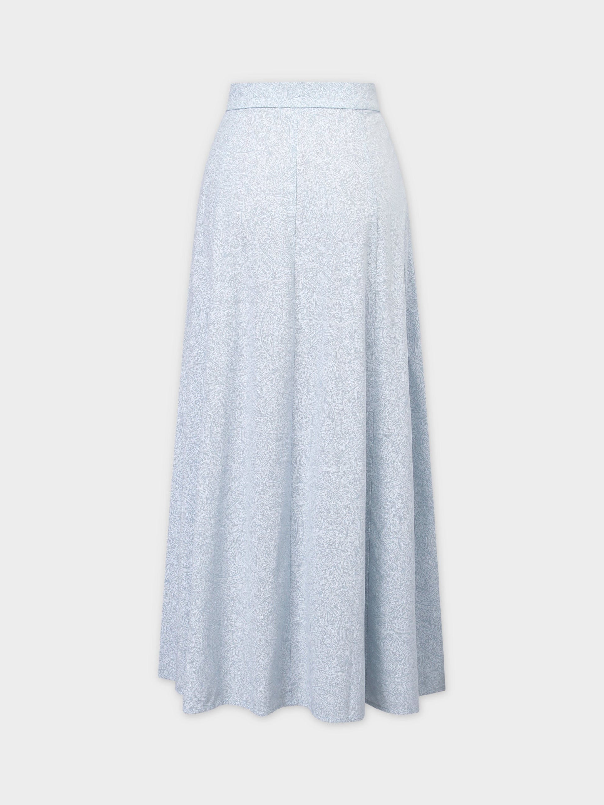 Pattern A-Line Seamed Skirt-Light Blue Paisley-2