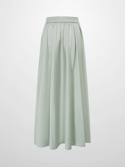 Elastic Back Maxi Cotton Blend Skirt-Dusty Mint-2