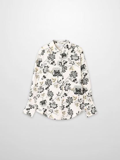 Button Down Collared Blouse-Black/White Floral-2