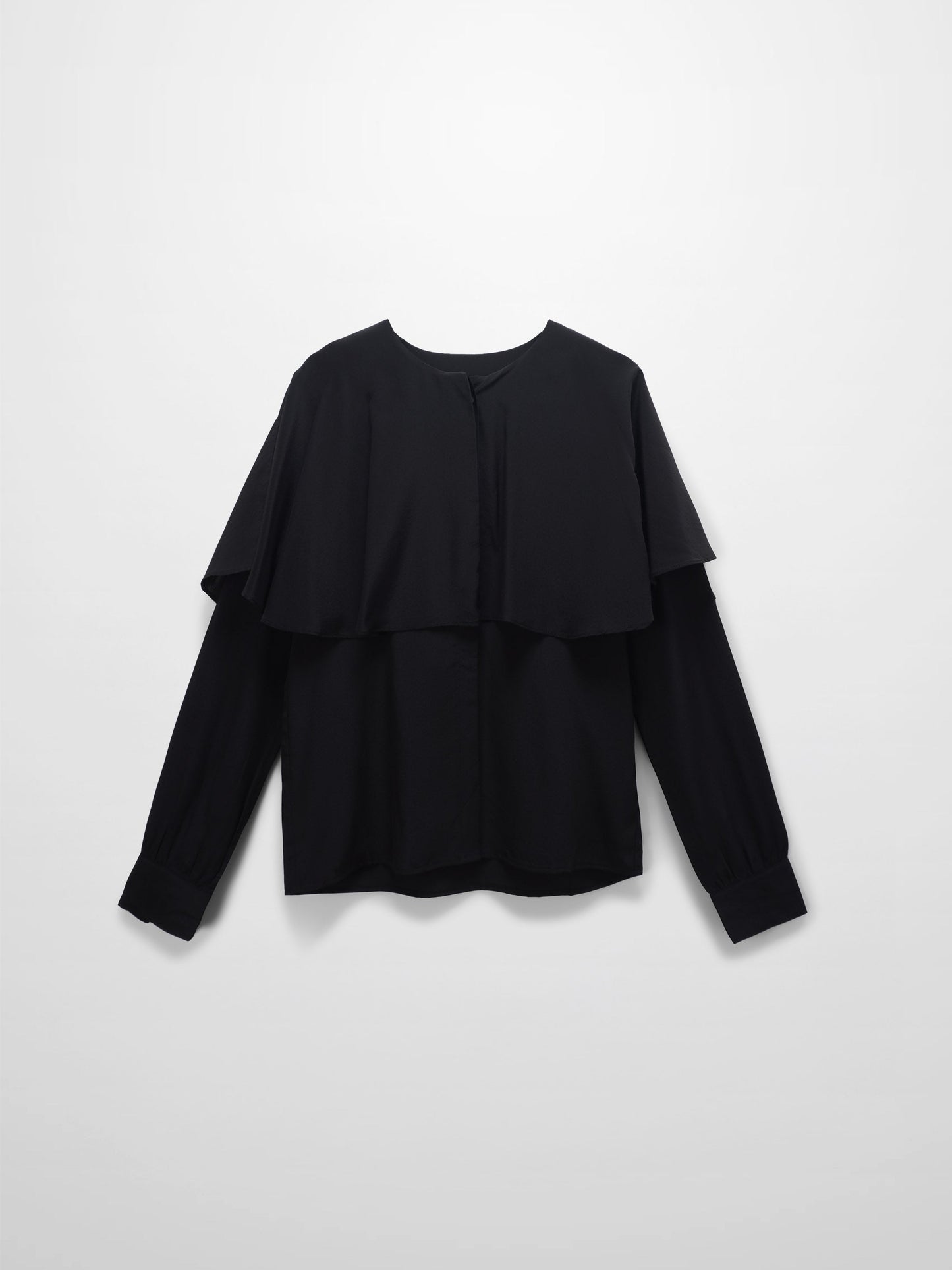 Silk Cape Blouse-Black-0