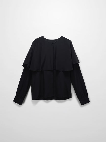Silk Cape Blouse-Black-0