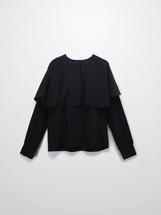 Silk Cape Blouse-Black-0
