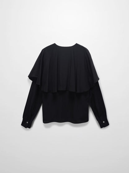 Silk Cape Blouse-Black-1