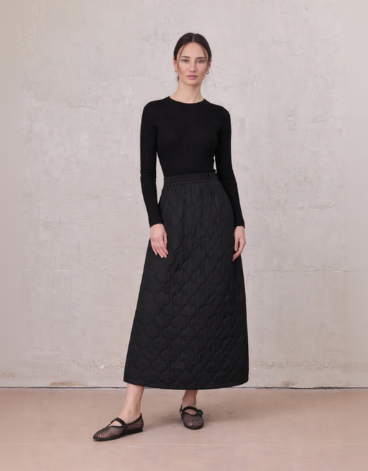 Quilted Puff Skirt-Black-0