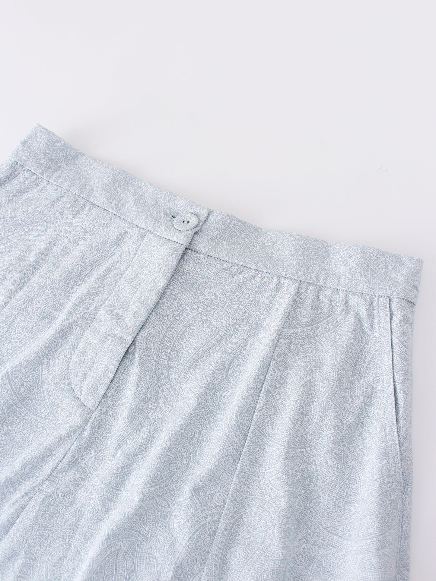 Pattern A-Line Seamed Skirt-Light Blue Paisley-3