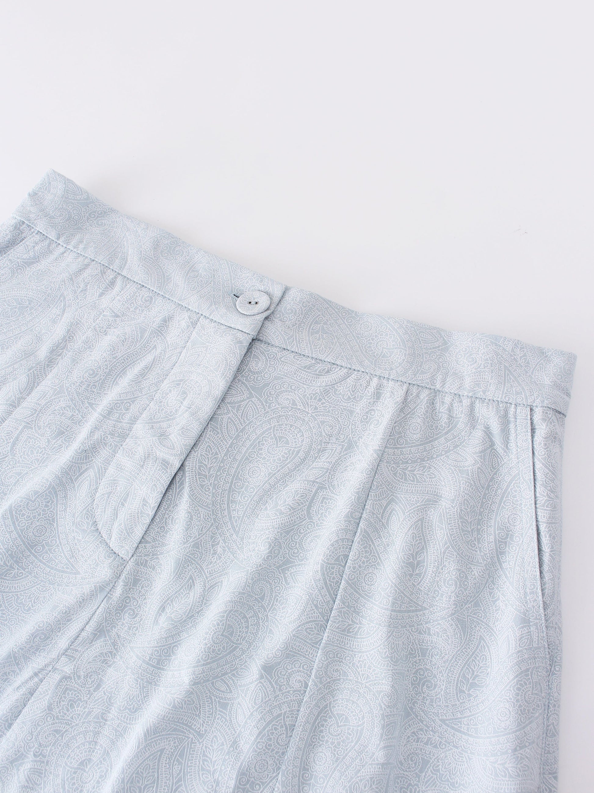 Pattern A-Line Seamed Skirt-Light Blue Paisley-3