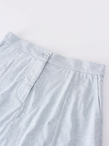 Pattern A-Line Seamed Skirt-Light Blue Paisley-3