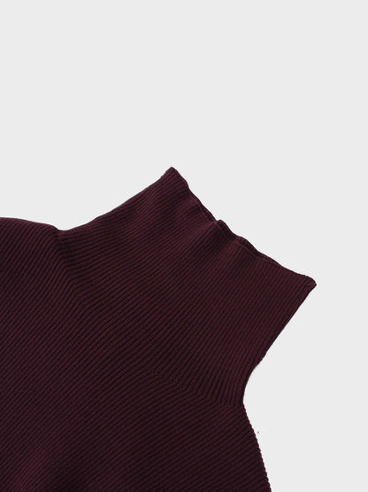 Knit Ribbed Turtleneck-Eggplant-3