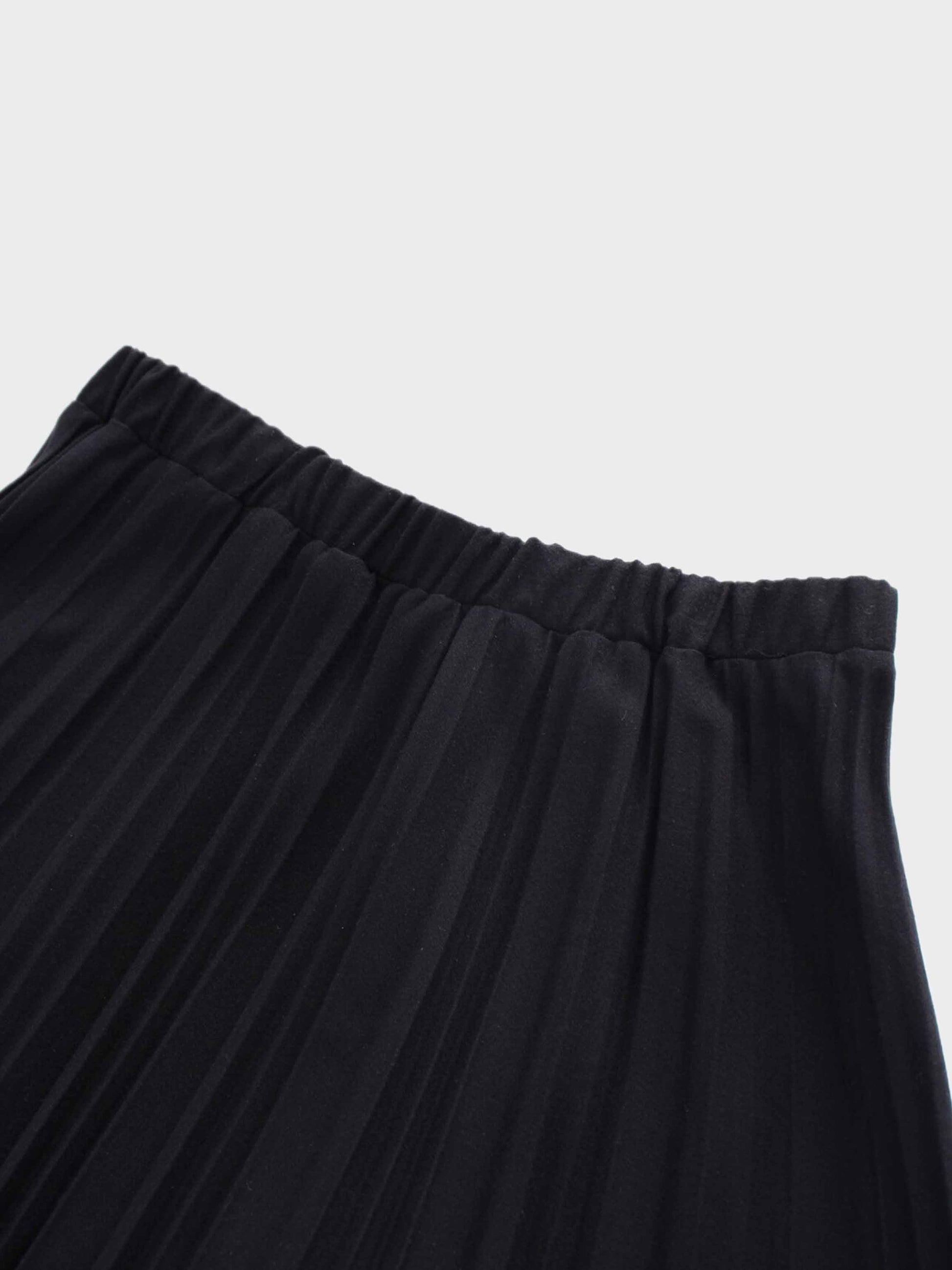 Wool Blend Pleated Skirt-Black-2