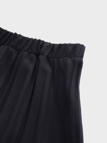 Wool Blend Pleated Skirt-Black-3