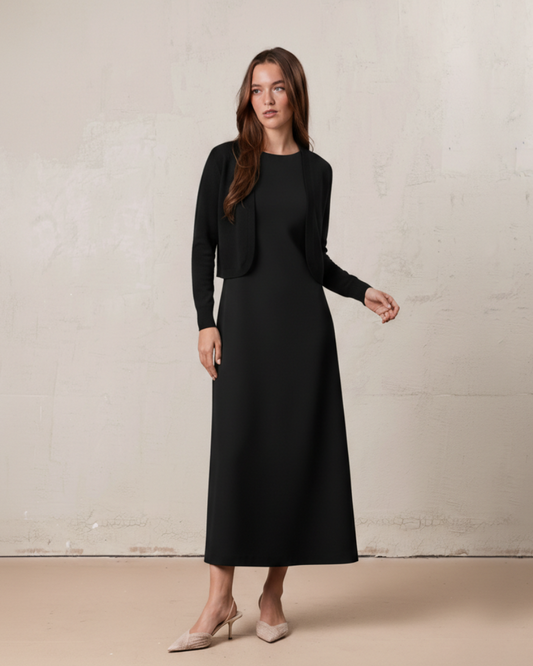 Crepe Slip Dress-Black-0